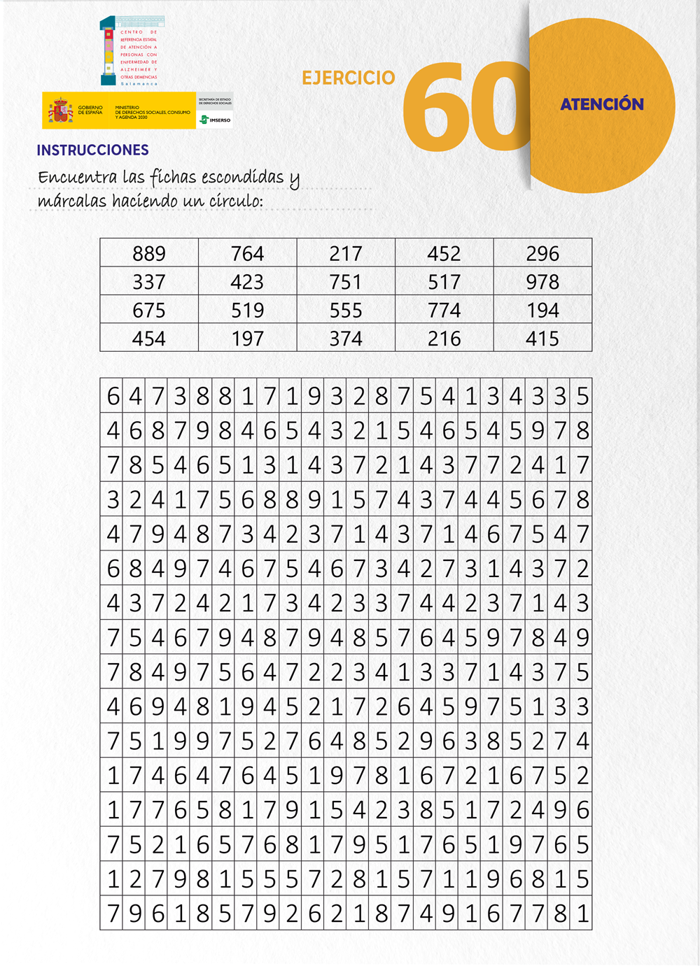 Ejercicio de estimulación cognitiva en el blog del CREA.