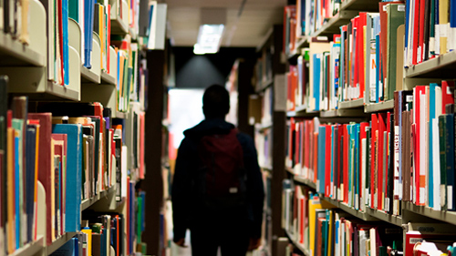 Imagen de un hombre entre libros