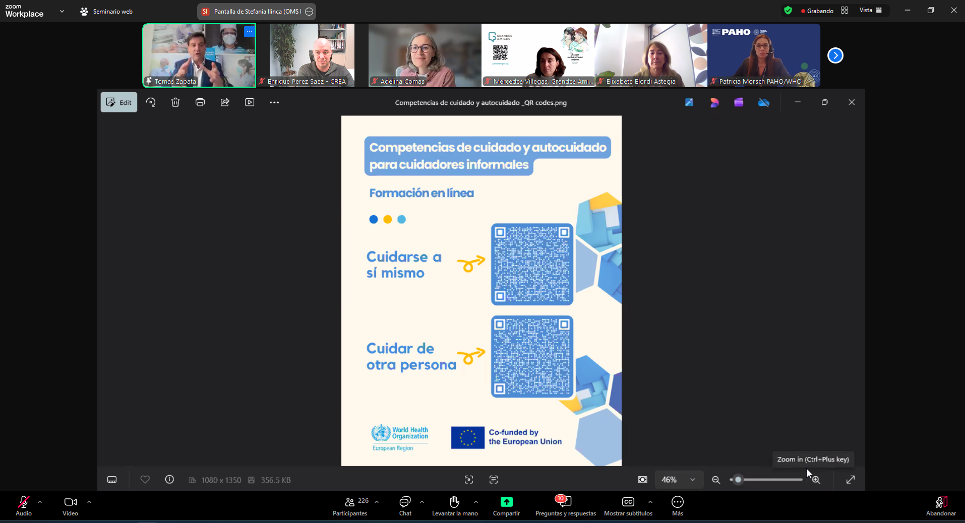 Evento de lanzamiento del curso en línea «Competencias de autocuidado y cuidado para cuidadores informales», una iniciativa promovida por la Organización Mundial de la Salud (OMS) Europa