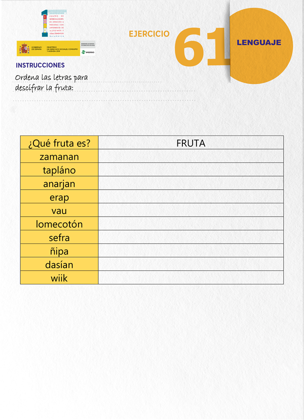Ejercicio de estimulación cognitiva publicado en el blog del CREA.