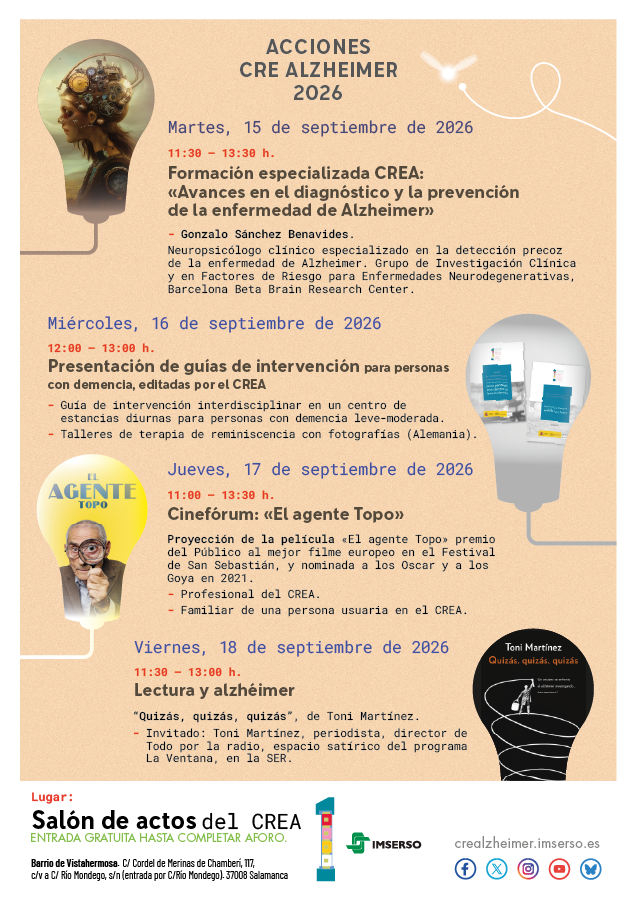 Cartel con el programa de actividades del CREA durante el Mes Mundial del Alzheimer.